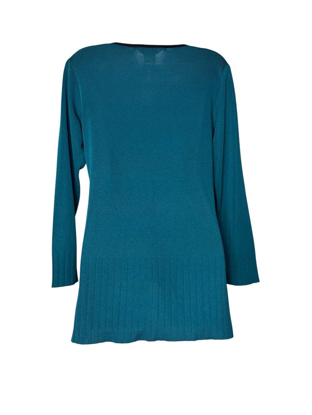 Exclusively Misook Womens Turquoise Black Trim Knit Tunic Top Size Small - Picture 3 of 5